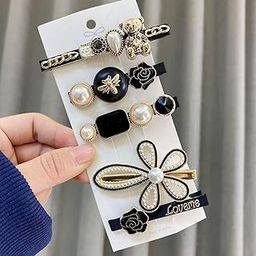 SWOPPERRY Elegant Pearl & Crystal Hair Clips Set – 5 Pieces | Black & Gold Floral Design Barrettes for Women & Girls | Stylish Hair Accessories for Party, Wedding & Daily Use-image-21