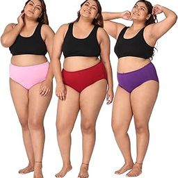 Plus Size Cotton Panties for Women | High Waist Panty with Full Coverage | Inside Elastic - No Elastic Exposure to Skin | Plus Size | Pack of 3-picture-10