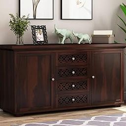 Shyama Home Style Solid Sheesham Wood Wooden Sideboard Storage Cabinet & Chest of Drawer : Ideal for Living Room and Bedroom with 4 Drawers and 4-Shelf Storage (Cambrey,Walnut)-picture-16
