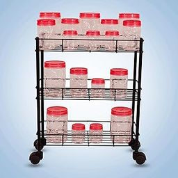 D&V ENGINEERING - Creative in Innovation 3-Tier Kitchen Rack Organizer, Trolley, Rolling Cart With Wheels for Storage of Vegetables, Spice Jars, Small Kitchenware - Black-picture-24
