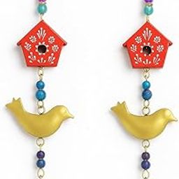 DULI Pack of 2 Decorative Birdhouse Metal Wall Hangings Latkans with Bells Door & Wall Latkan | Handcrafted Rustic Bird Design | Home, Balcony & Entrance Decor (Packof2-RedColoredHousew/BirdLatkan)-image-97