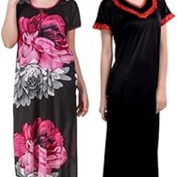New Satin Designcolor Nightdress Nighty for Women & Girls- Pack of 2-image-70