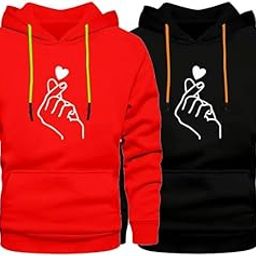 Mens Full Sleeve Fleece Hoodies (Sweatshirt) ||Casual Wear|| Printed Hand Heart|| Winter Wear|| Stylish Unisex|| Primium Quality|| Multicolored Pack's 2|| Red Black-picture-5