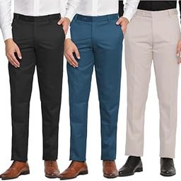 Formal Pants for Men Combo - Pack of 3 Flat Front, Regular Fit, Solid, Wrinkle Free Formal Trousers for Men-picture-4