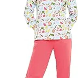 clovia Women's Print Me Pretty Top & Solid Pyjama Set in Blue-picture-24