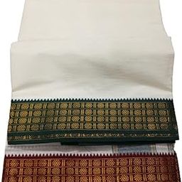 Men's Traditional Pure Cotton Bleached White Dhoti Border Size 9X5 (or) 4.15 Mtr Dhoti with 2.30 Mtr Angavastram_SG008-42