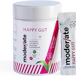 Moderate Happy Gut Pre & Probiotic Supplement | Promotes Gut Health, Digestion, Metabolism | 20 Billion CFU with 9 Diverse Probiotics + Prebiotics + Resistant Dextrin + Digestive Blend - 15 Sachets-85
