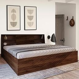 CASASTYLE Alex King Size Bed with Headboard Storage & Box Storage (Engineered Wood Brown)-6