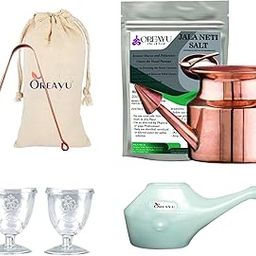 Yoga and Ayurveda Copper Jala Neti Pot / Jal Neti Lota for Sinus, Nose Irrigation and Cleaning (300 ml) Copper Neti , Eye Wash Cup, Copper Tongue Cleaner and Plastic Neti Pot and Neti Salt 200gm (5 Combo)-25