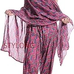 Women's Loose Fit Leheriya Purple Patiala Mid Rise Pants Free Size-48