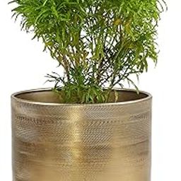 CRAFTIC DESIGN Gold Embossed Decorative Metal Flower Pot Planter for Indoor Living Room Tabletop Plants Pot (9" inch Height)-image-72