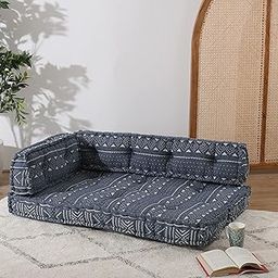ASHEVILLE® Handcrafted Cotton Upholstery 2 Seater Sofa for Living Room Bedroom Home | No Wood Foldable Modular Sofa Set | Low Floor Seating Corner Cushion Sofa, 2 Person Lowseat (3 Pices, Indigo Blue)-image-46