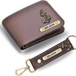 Leather Wallet for Men and Boys Customized Wallet Customised Gifts for Men | Personalized Combo with Keychain (Brown)-5