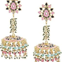 Multicolor Clustered Beads & Meenakari Embellished Yellow Gold Jhumki Earring For Women-ZPFK11436-image-40