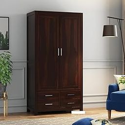 MANNAT ARTS Wooden 2 Door Wardrobe Organizer for Storage with 4 Drawer 2 Shelves Storage & Hanging Space - Sheesham Wood Cupboard for Bedroom - Wooden Almirah Organizer for Clothes Storage (Design 48)-image-74