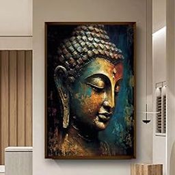 Artsense 3d look Buddha lucky canvas Painting for wall decoration Abstract wall painting for living room big size painting for home decoration with frame-Multicolor -20x30 inches/(50x71cm)-image-2