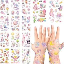 MAYCREATE® 14 Sheet Temporary Tattoo for Kids Girls Waterproof Cartoon Unicorn Mermaid Princess Tattoo Stickers Set Glittering Makeup Temporary Tattoos Sticker for Face, Hands, Body-image-46