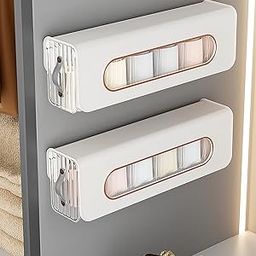House Of Quirk Drawer Underwear Organizer Divider, Wall Mount 6 Cell Drawer Storage Boxes And Plastic Organizers For Lingerie, Socks, Ties (Set Of 2, C- White/Gold) - Clothing-image-1