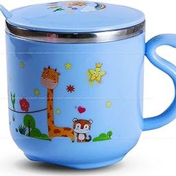 FunBlast Milk Mug for Kids – Cartoon Design BPA Free Mug with Lid for Kids, Stainless Steel 304 Cup/Mug for Kids & Toddlers, Double Wall Vacuum Insulated Cup – 270 ML (Blue)-image-114