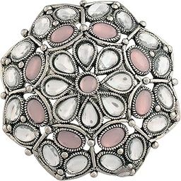 Silver Oxidized Kundan Work Designer Adjustable Finger Ring for Women (FL204)-image-93