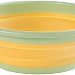 Leeonz Folding Washbasin, Tub, Foldable, Hot Water Basin, Compact Storage, Space-Saving, Safe Material, Multi-Purpose, Camping, Outdoors, Travel, Bath, Washing, Dishwashing (Small,Pista+Yellow)-67