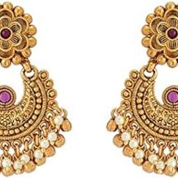 Womens Ruby Gold Plated Ethnic Antique Earring - 411820-image-1
