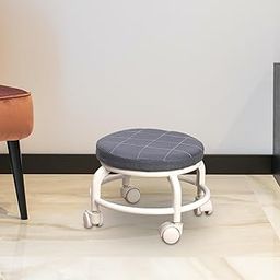 ISTARA footstools for Living Room Leather Rolling Stool Multifunctional Heavy Duty Seat Stool 360 Rotating Round Low Stool with Wheel for Living Room Sofa Stool-image-68