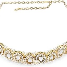 Gold Tone Kundan & Pearls Studded Tilak Shape Ethnic Head Chain For Women-ZPFK13103-picture-49