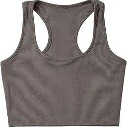 quecy Women's Casual Sleeveless Slim Fit Racerback Knit Crop Top Tank Shirt |Dark Grey |XS-picture-40