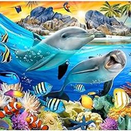 TREXEE Dolphin Diamond Art Painting Kits for Adults, Stained Glass Full Drill Diamond Dots Paintings for Beginners, Round 5D Paint with Diamonds Pictures (30X40 CM)(Unframed)-image-63