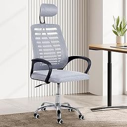 Casa Copenhagen,Mesh Office Desk,Rocking Chairs Ergonomic Computer Chair Adjustable High with Headrest and Comfortable Armrest Swivel Chair - Smoke Grey & Black Handle-image-47