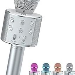 Mahadevs Toy Kids Advance Handheld Wireless Singing Mike Multi-Function Bluetooth Karaoke Mic with Microphone Speaker for All Smart Phones (Silver)-image-61