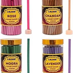 LIBJHIB® Rose, Chandan, Mogra & Lavender Luxury Dhoop Sticks Combo Pack of 4 (120 Grams Each) - Luxury Scented Dhoop Sticks for Religious Use, Meditation and Relaxation - Calming Fragrance.-18