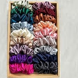 SAVI'S Satin Silk Hair Scrunchies, Set of 12, Neutral Colours, Premium Hair Bands for Women and Girls-20