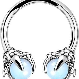 316L Surgical Steel Circular Earrings Two White Opals Surrounded by Dragon Claws Cartilage Earing Ear Body Piercing Jewelry Helix Earrings Piercing…-image-7