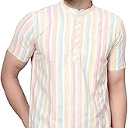 Men's Cotton Regular Striped Short Kurta Half Sleeves - Casual Ethnic Wear-picture-17
