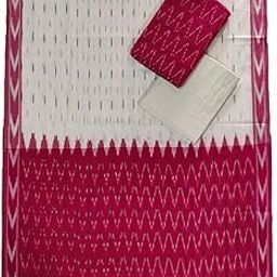 Pochampally Ikat Women Unstitched Cotton Dress Material Suit set - Pink & Off White - VISS065-picture-33