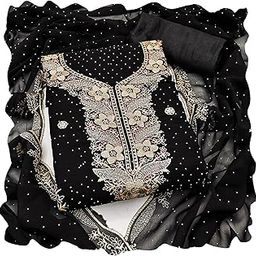Women'S Black Unstitched Embroidered Georgette Dress Material (CP9082BLK)-image-2