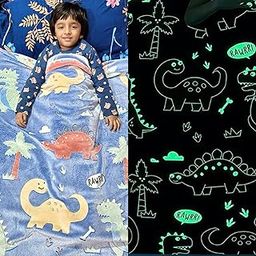 Famyo Glow in The Dark Blanket for Kids | Dinosaur | Queen Size | 200x152 Cm | 0-15 Years | Soft Flannel Fleece Throw | Cozy & Warm All-Season Glow Blanket | Ideal Gift for Boys & Girls (Blue)-image-27