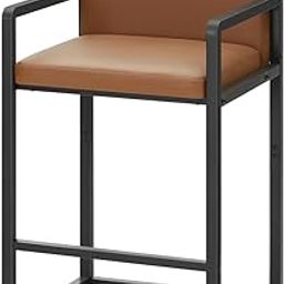 Indian Decor 26191 Bar Stools S, 26" Counter Height Bar Stools with PU Upholstered, Breakfast Stools with Armrest and Footrest, for Kitchen, Dining Room, Bar, Cafe, Rustic Brown and Black-image-76