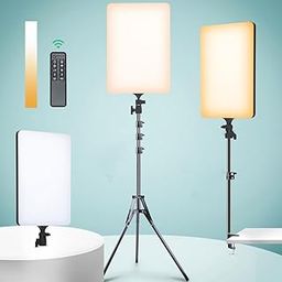 GIFTMAX 19 inch LED Panel Camera Light 3 Colors Dimmable Jewelry Studio Vlog Flat Panel Camera Video Fill Light Photography Led Light Panel with Remote Control(19" Light with 7ft Tripod Stand)-image-35