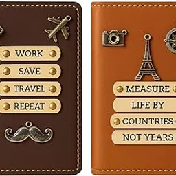 celed Personalized Leather Passport and Document Holder Set, Classic Bifold Design with Gold Charms, Travel Wallet with Card Slots, Black (Brown & Tan)-picture-9