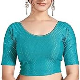 Round Neck Dobby Cotton Lycra Stretchable Elbow Sleeve Readymade Saree Blouse for Choli, and Lehenga Blouses, Blouse Women Stylish-image-19