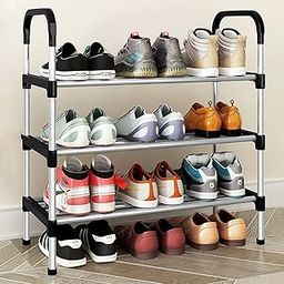 wolpin Multi-Purpose 3 Shelves Shoe Rack Shelve Storage Rack Steel Dust-Proof for Footwear, Toys, Clothes Large (Silver)-25