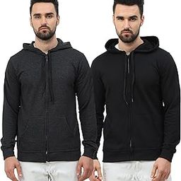 Men's Cotton Plain Hooded Neck Full Zipper Sweatshirt Hoodies with Kangaroo Pocket - (Pack of 2)-image-22