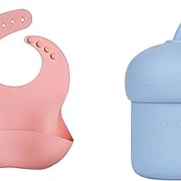 tudd Silicone Baby Bib for Feeding & Weaning Babies & Toddlers | Pink with Mini Sip | Spill-Proof Silicone Straw Cup for Kids | Blue-image-28