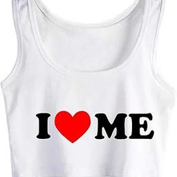 I Love Me Funny Cotton Crop Top Sleeveless Tank Top Vest Woman-image-81