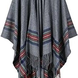 Poncho Cape for Women Hooded Shawl Warp Open Front Cardigan Cape Vintage Plaid Knitted Tassel Sweater Blanket Shawl-8