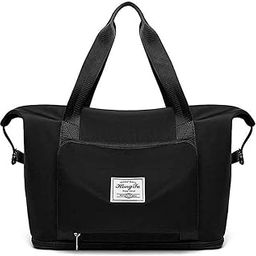 Travel Nylon Duffel Bag, Expandable Folding Travel Bag & Hand Bag Large Capacity, Lightweight Waterproof Multipurpose Sport Duffle Carry Overnight Luggage Bag for Men and Women (Black) Set Of 1-image-3