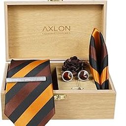Tie for Men – Paisley Silk Neck Ties Set with Cufflinks Flower Pin, Pocket Square & Black Gift Box, Combo Necktie Sets for Office Wear, Formal Suits & Weddings (Copper Rust, NXWDS_179)-image-83